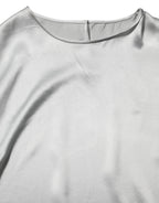 Dolce & Gabbana Gray Silk Satin Floral Lace Long Sleeve Top