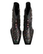 Dolce & Gabbana Black Crystal Embellished Men Short Boots Shoes