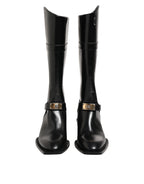 Dolce & Gabbana Black Logo Plaque Over The Calf Boots Shoes