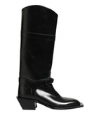 Dolce & Gabbana Black Logo Plaque Over The Calf Boots Shoes