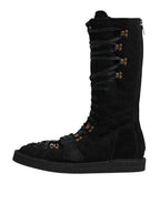 Dolce & Gabbana Black Alpaca Wool Suede Mid Calf Boots Shoes