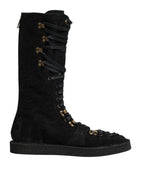 Dolce & Gabbana Black Alpaca Wool Suede Mid Calf Boots Shoes
