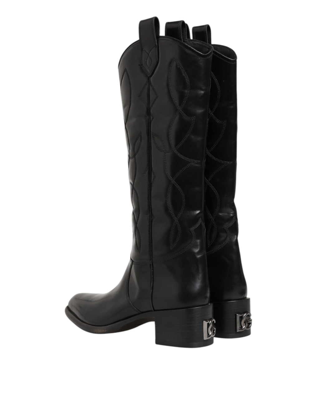 Dolce & Gabbana Black Leather Over The Calf Biker Boots Shoes