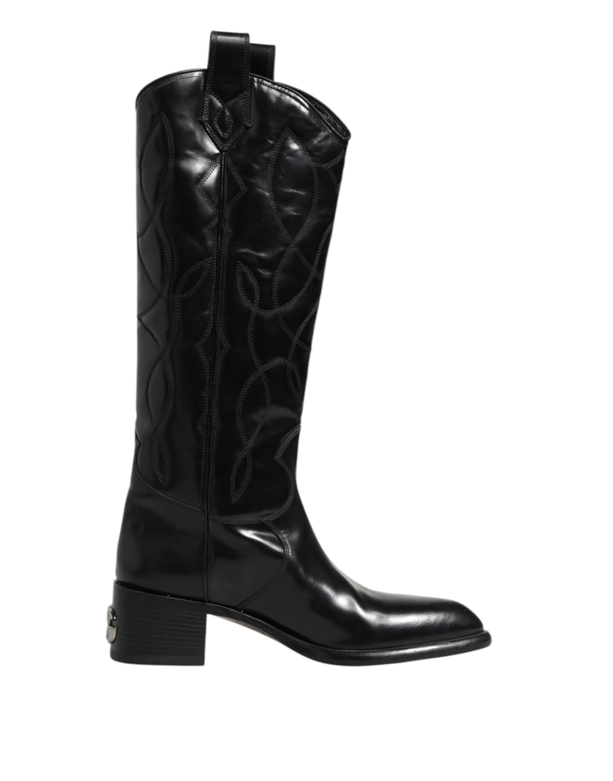 Dolce & Gabbana Black Leather Over The Calf Biker Boots Shoes