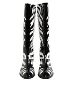 Dolce & Gabbana Black White Zebra Over The Calf Boots Shoes