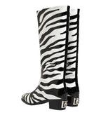 Dolce & Gabbana Black White Zebra Over The Calf Boots Shoes