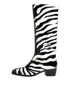 Dolce & Gabbana Black White Zebra Over The Calf Boots Shoes