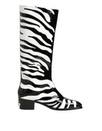 Dolce & Gabbana Black White Zebra Over The Calf Boots Shoes