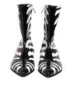 Dolce & Gabbana Black White Zebra Leather Mid Calf Boots Shoes