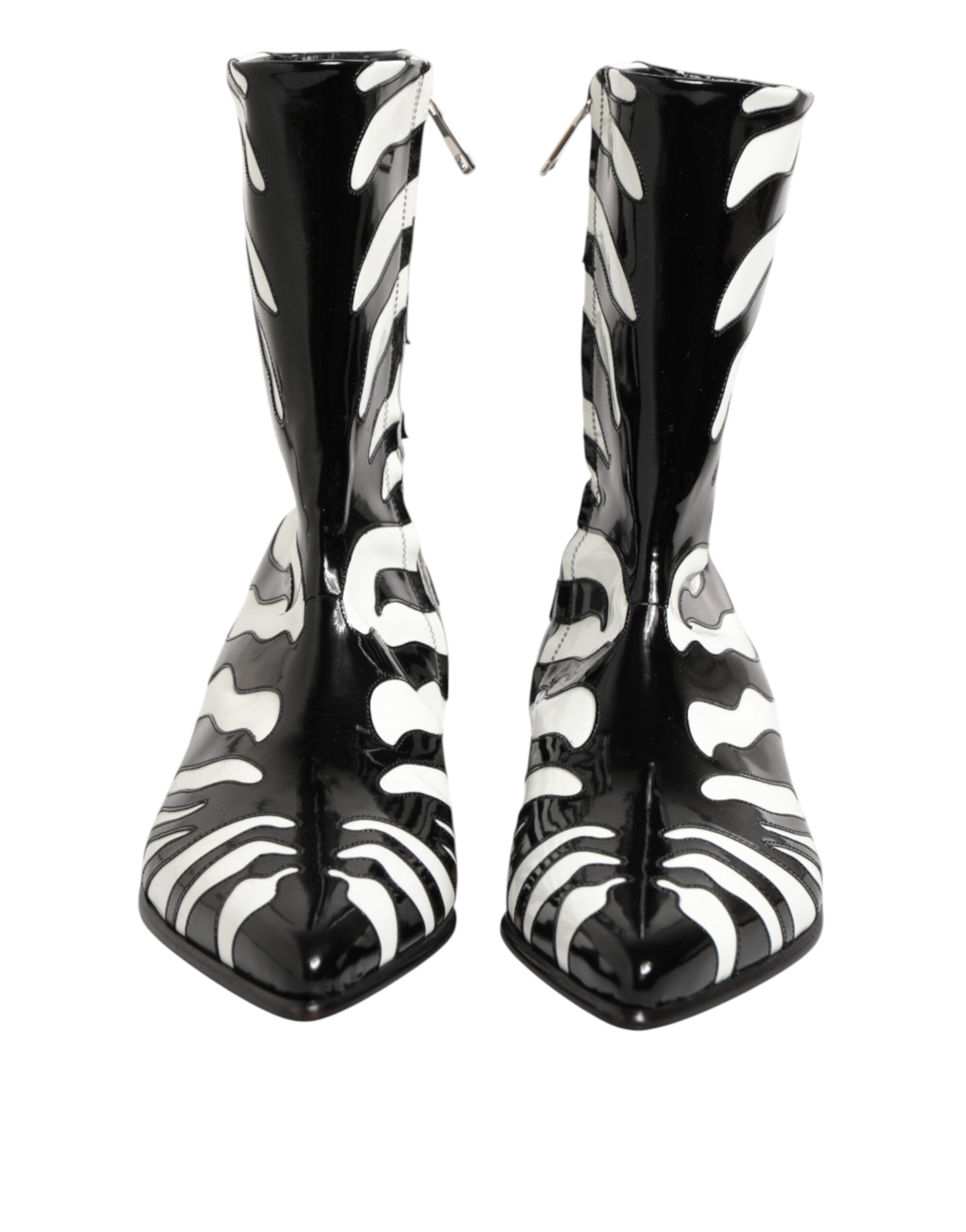Dolce & Gabbana Black White Zebra Leather Mid Calf Boots Shoes