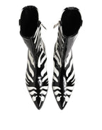 Dolce & Gabbana Black White Zebra Leather Mid Calf Boots Shoes