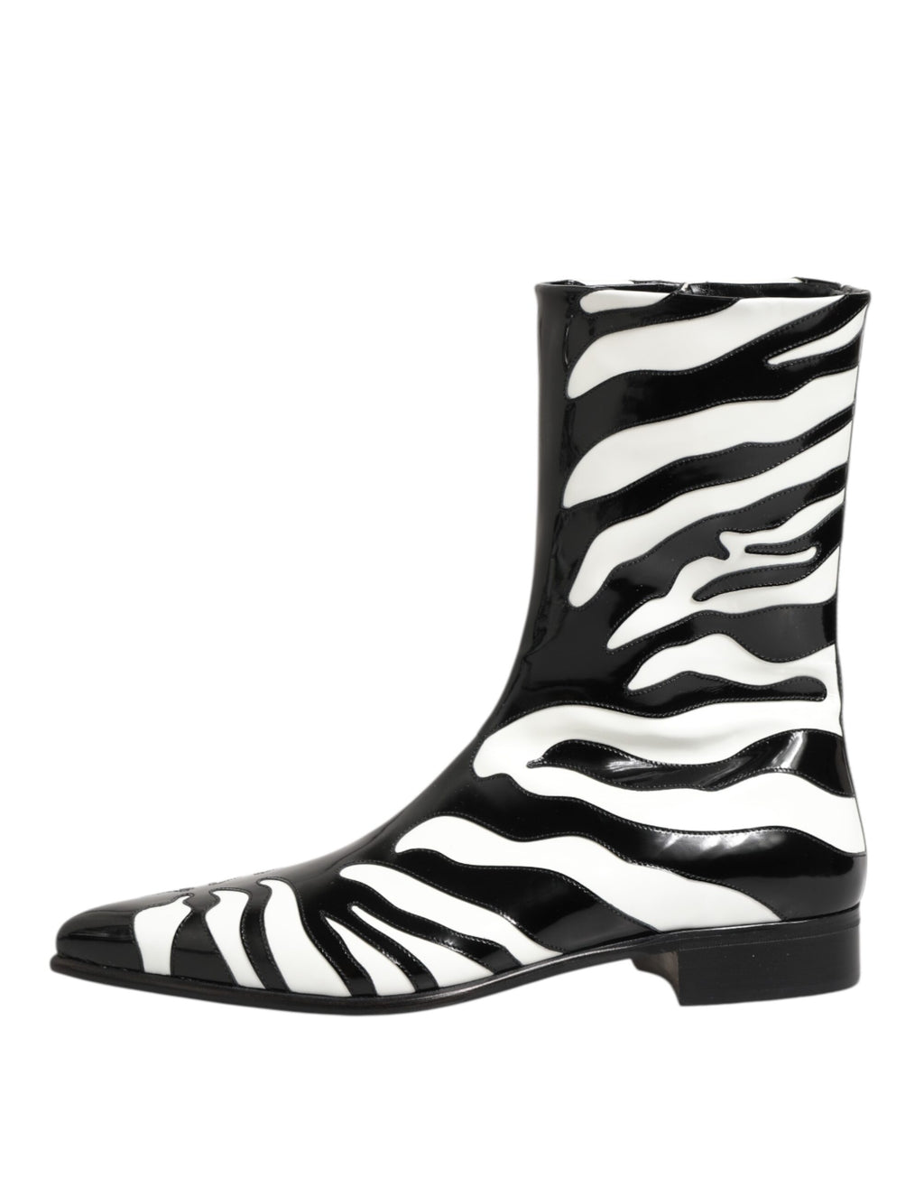 Dolce & Gabbana Black White Zebra Leather Mid Calf Boots Shoes