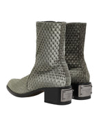 Dolce & Gabbana Gray Cotton Velvet Mid Calf Short Boots Shoes