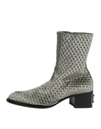 Dolce & Gabbana Gray Cotton Velvet Mid Calf Short Boots Shoes