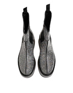 Dolce & Gabbana Black Crystal Strass Mid Calf Short Boots  Shoes