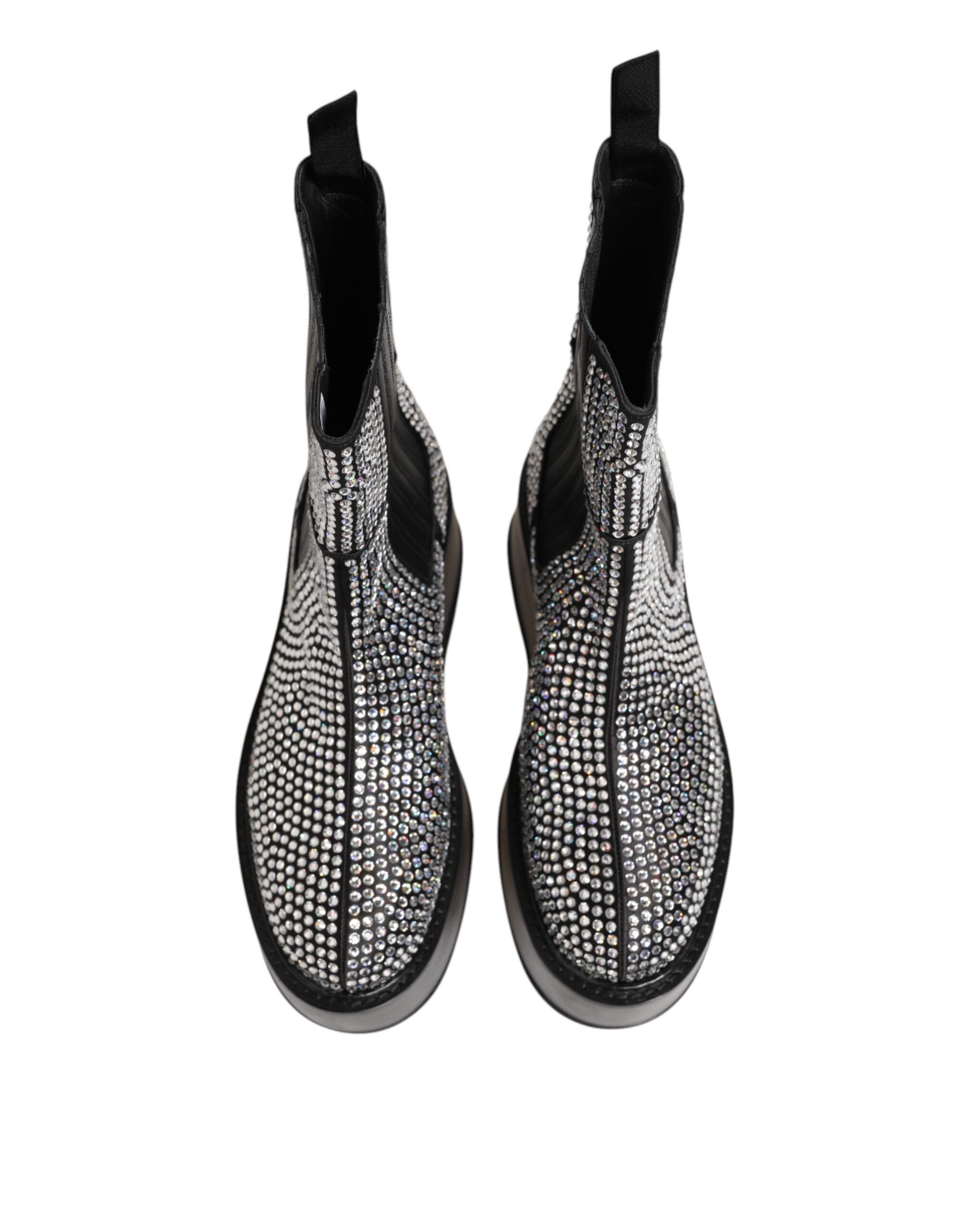 Dolce & Gabbana Black Crystal Strass Mid Calf Short Boots  Shoes