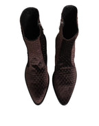 Dolce & Gabbana Brown Cotton Velvet Mid Calf Short Boots Shoes