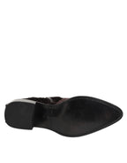 Dolce & Gabbana Brown Cotton Velvet Mid Calf Short Boots Shoes