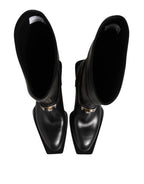Dolce & Gabbana Black Logo Plaque Over The Calf Boot Shoes