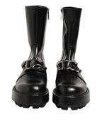 Dolce & Gabbana Black Logo Plaque Mid Calf Biker Boots Shoes
