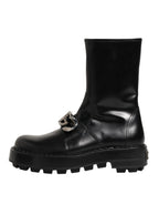 Dolce & Gabbana Black Logo Plaque Mid Calf Biker Boots Shoes