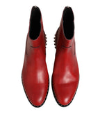 Dolce & Gabbana Red Studded Chelsea Short Ankle Boots Shoes