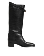 Dolce & Gabbana Black Logo Plaque Over The Calf Boots Shoes