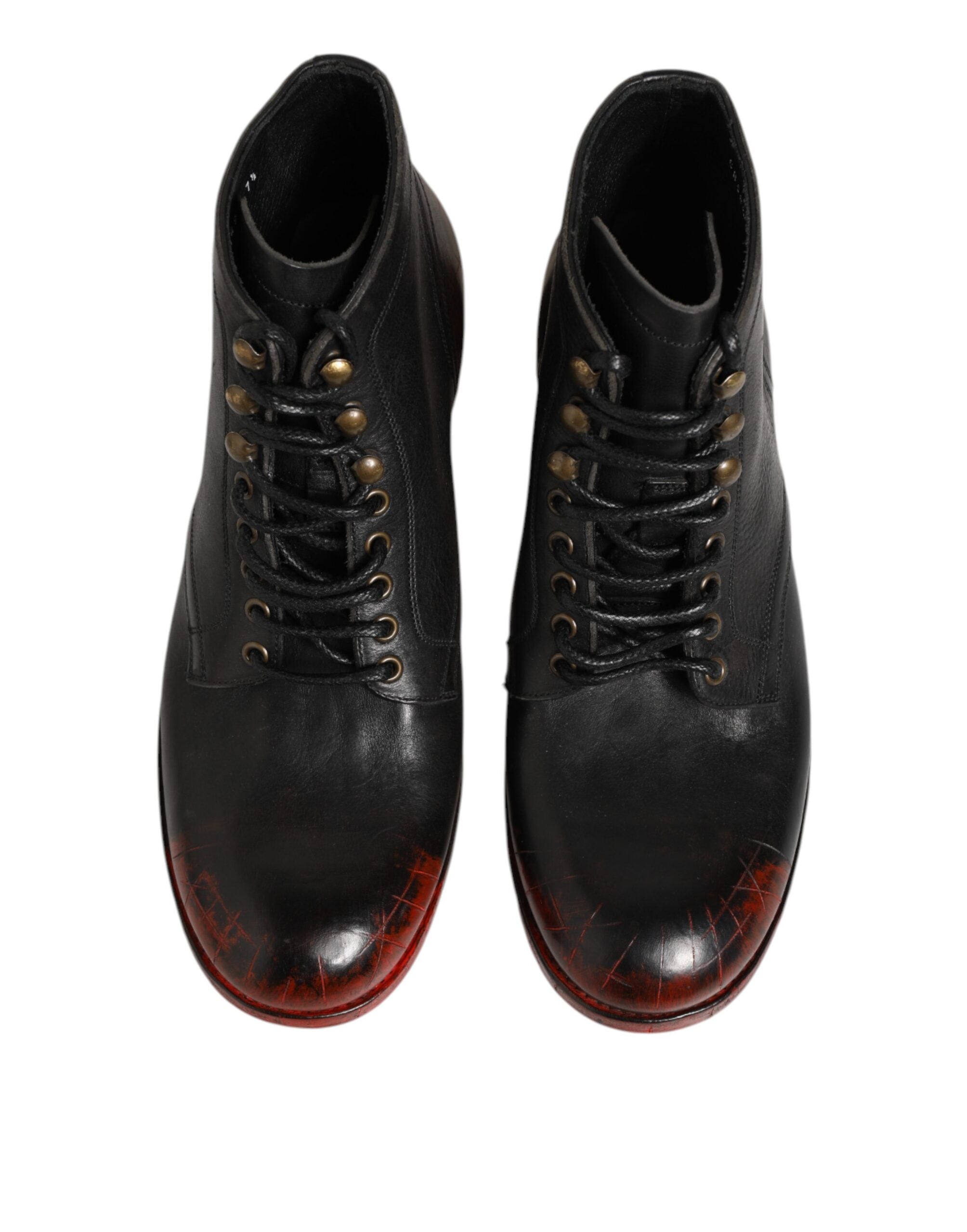 Dolce & Gabbana Black Red Lace Up Short Ankle Boot Shoes