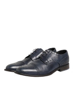 Daniele Alessandrini Blue Leather Wingtip Lace-up Formal Derby Shoes