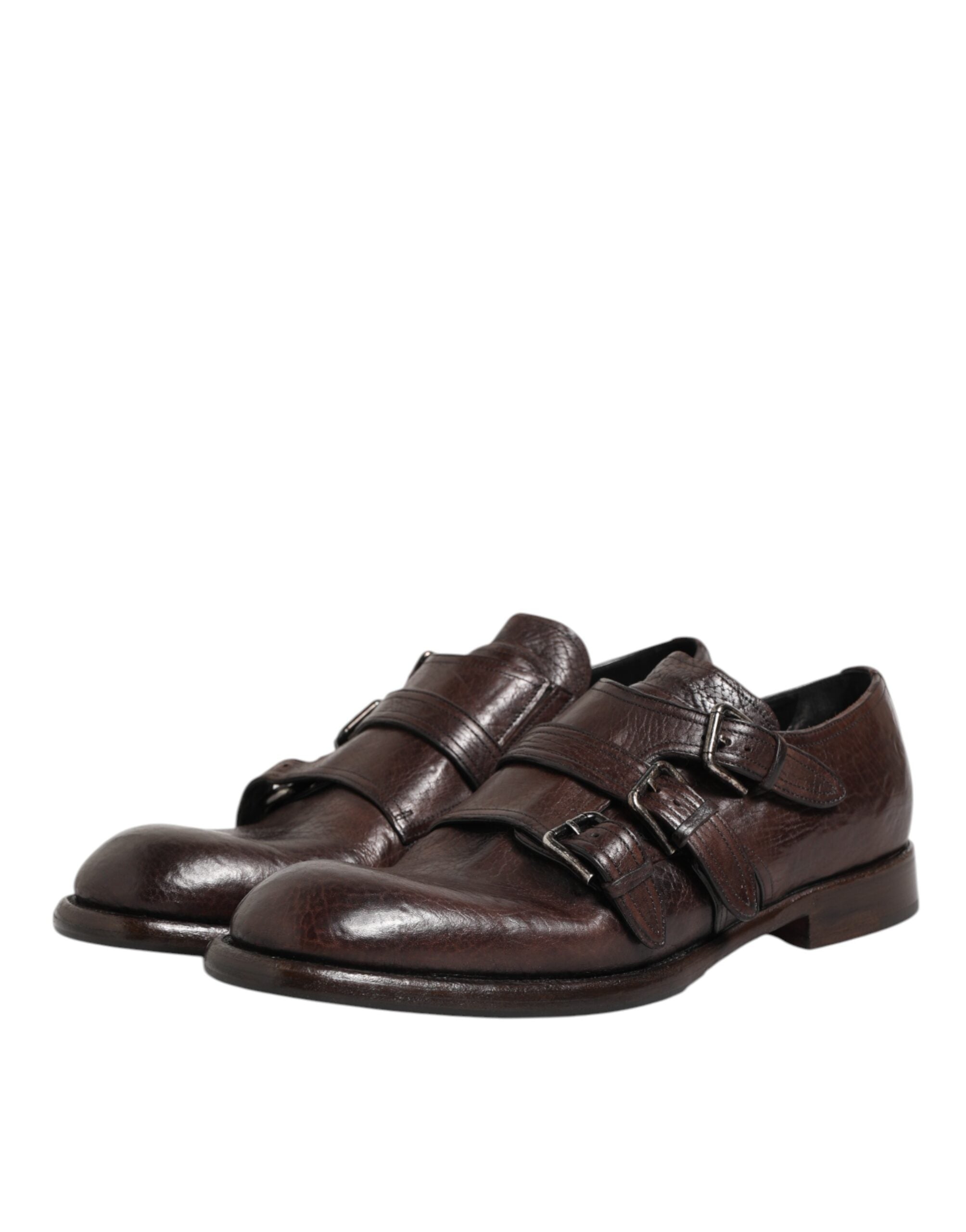 Dolce & Gabbana Brown Leather Monk Strap Formal Derby Shoes