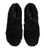 Dolce & Gabbana Dress Black Fur Leather Slippers Men Shoes