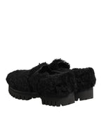 Dolce & Gabbana Dress Black Fur Leather Slippers Men Shoes