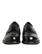 Dolce & Gabbana Black Leather Studded Men Formal Derby Shoes