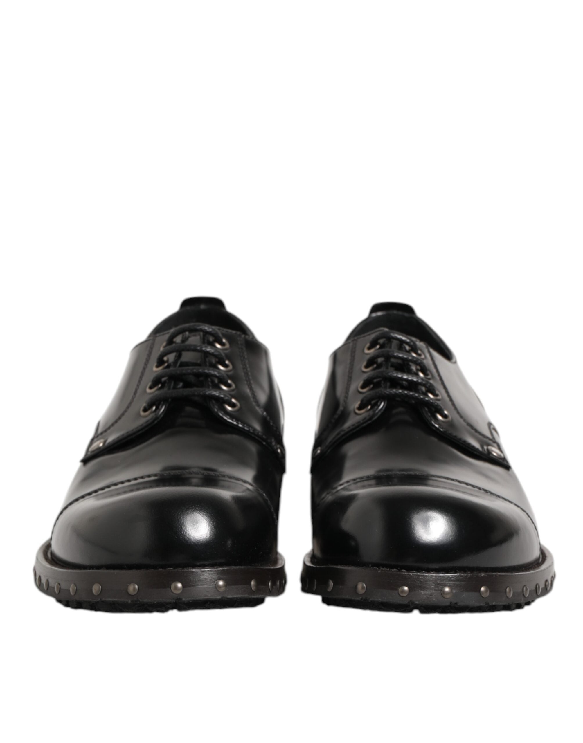 Dolce & Gabbana Black Leather Studded Men Formal Derby Shoes