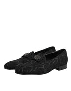 Dolce & Gabbana Black Brocade Crown Loafers Dress Shoes