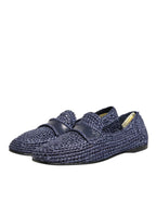 Dolce & Gabbana Blue Woven Leather Slip On Loafers Men Shoes