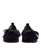 Dolce & Gabbana Purple Suede Cotton Bow Slip On Loafers Shoes