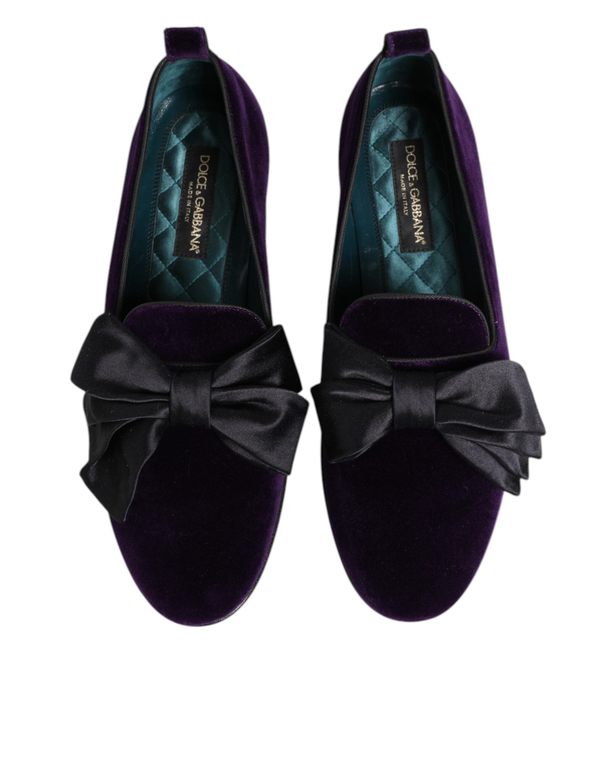 Dolce & Gabbana Purple Suede Cotton Bow Slip On Loafers Shoes