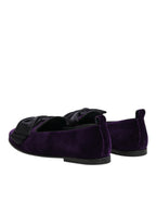 Dolce & Gabbana Purple Suede Cotton Bow Slip On Loafers Shoes