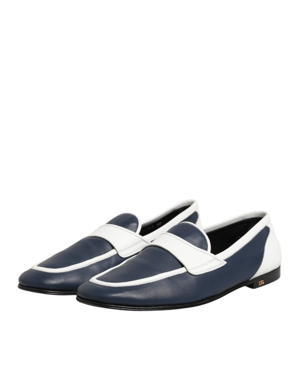 Dolce & Gabbana White Blue Leather Slip On Loafers Men Formal Shoes