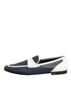 Dolce & Gabbana White Blue Leather Slip On Loafers Men Formal Shoes