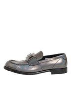 Dolce & Gabbana Metallic Silver Logo Slip On Men Dress Shoes