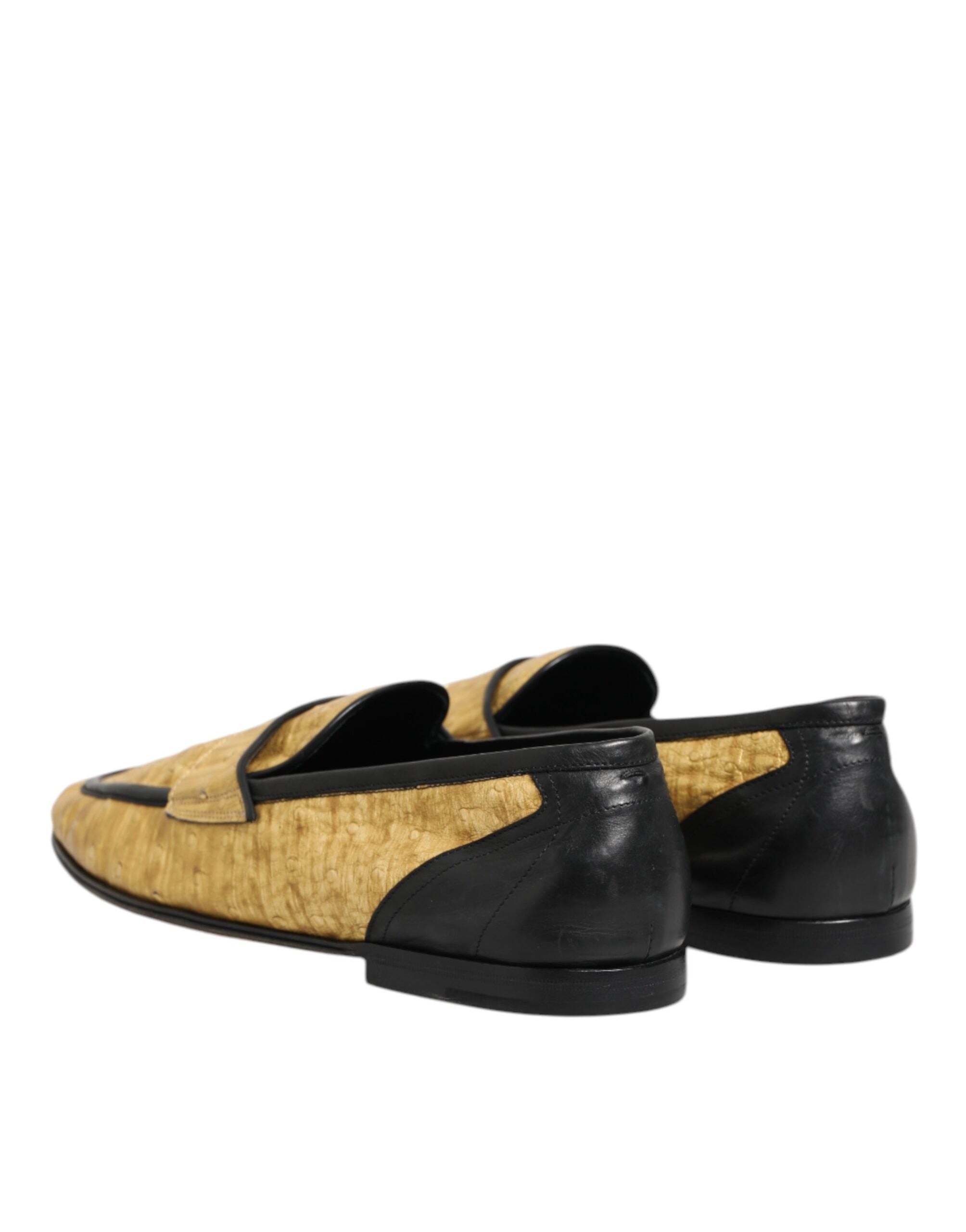 Dolce & Gabbana Yellow Black Leather Slip On Loafers Shoes