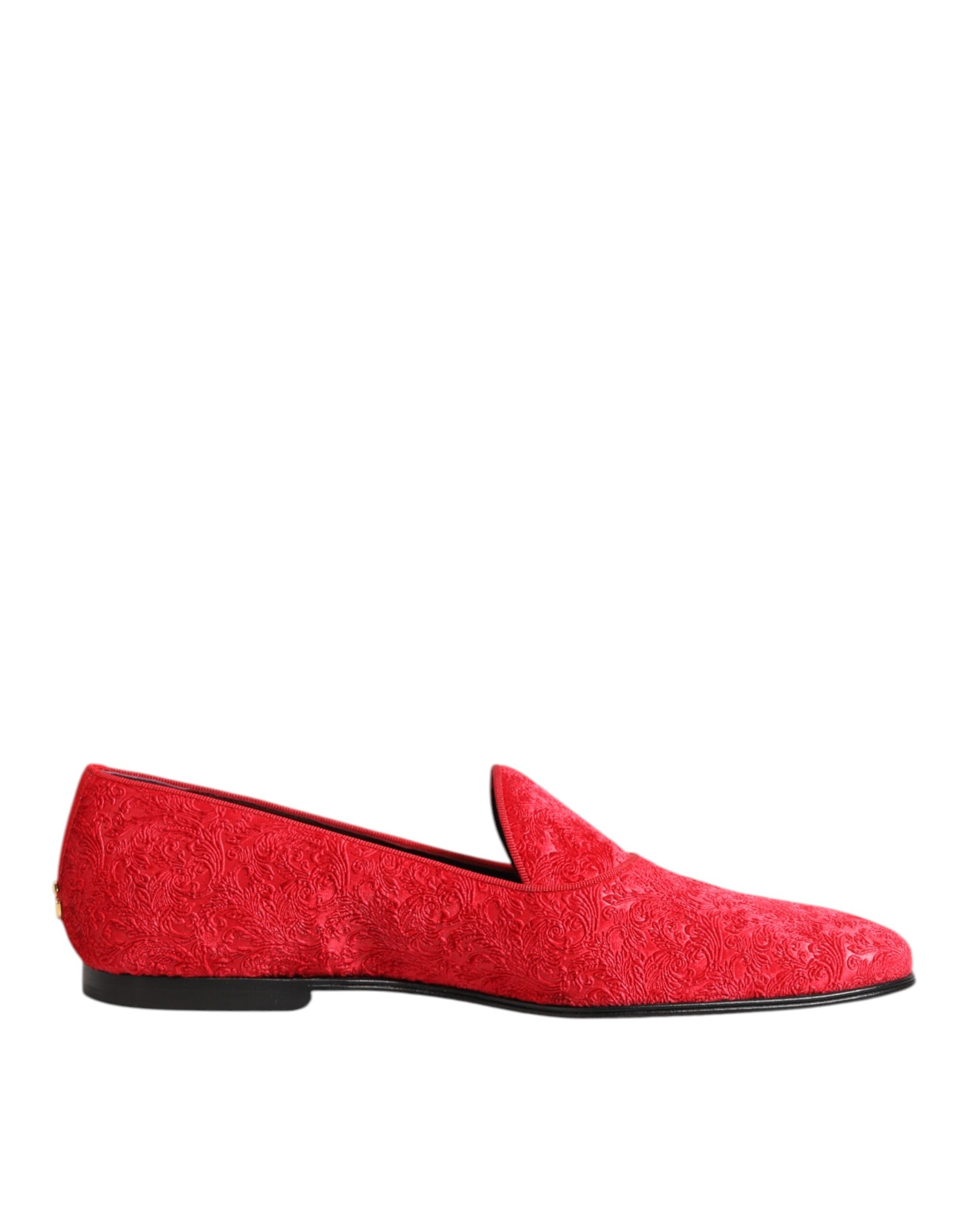 Dolce & Gabbana Red Jacquard Loafers Formal Men Dress Shoes