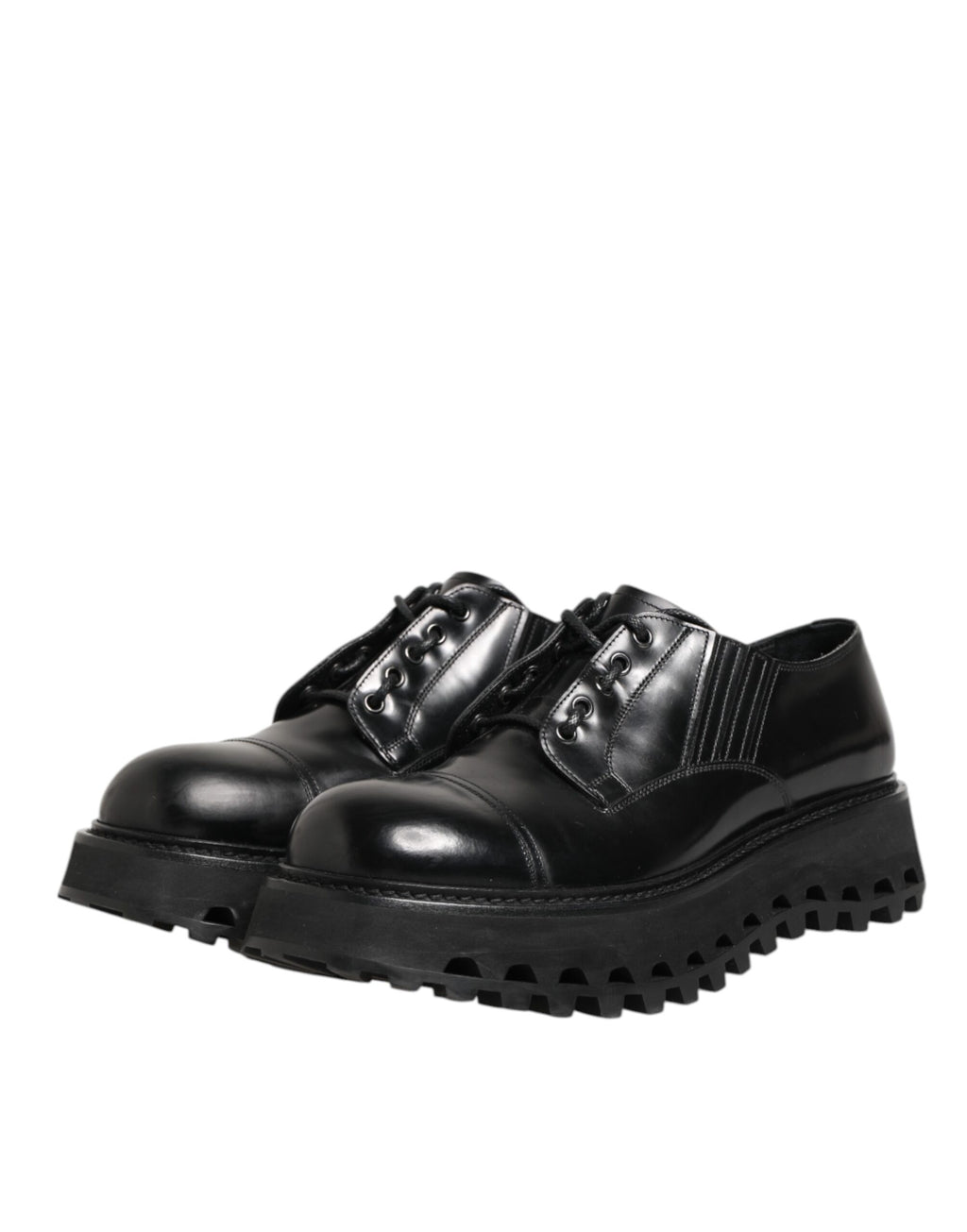 Dolce & Gabbana Black Leather Lace Up Derby Men Dress Shoes