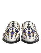 Dolce & Gabbana White Leather Crystals Embellished Dress Shoes