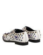 Dolce & Gabbana White Leather Crystals Embellished Dress Shoes