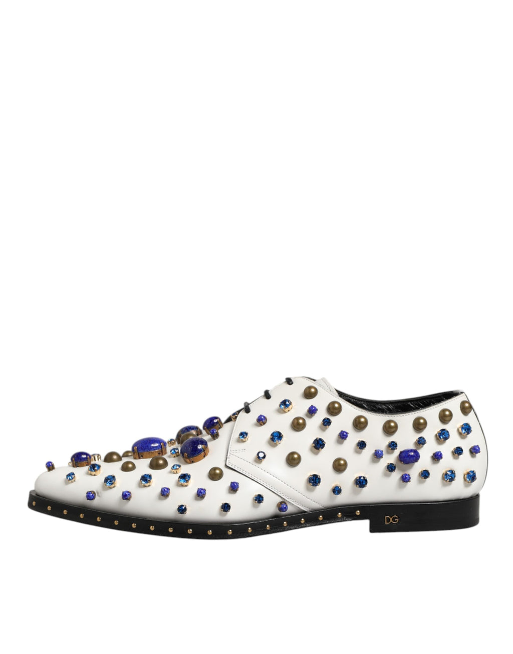 Dolce & Gabbana White Leather Crystals Embellished Dress Shoes