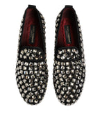 Dolce & Gabbana Black Suede Crystals Loafers Men Dress Shoes