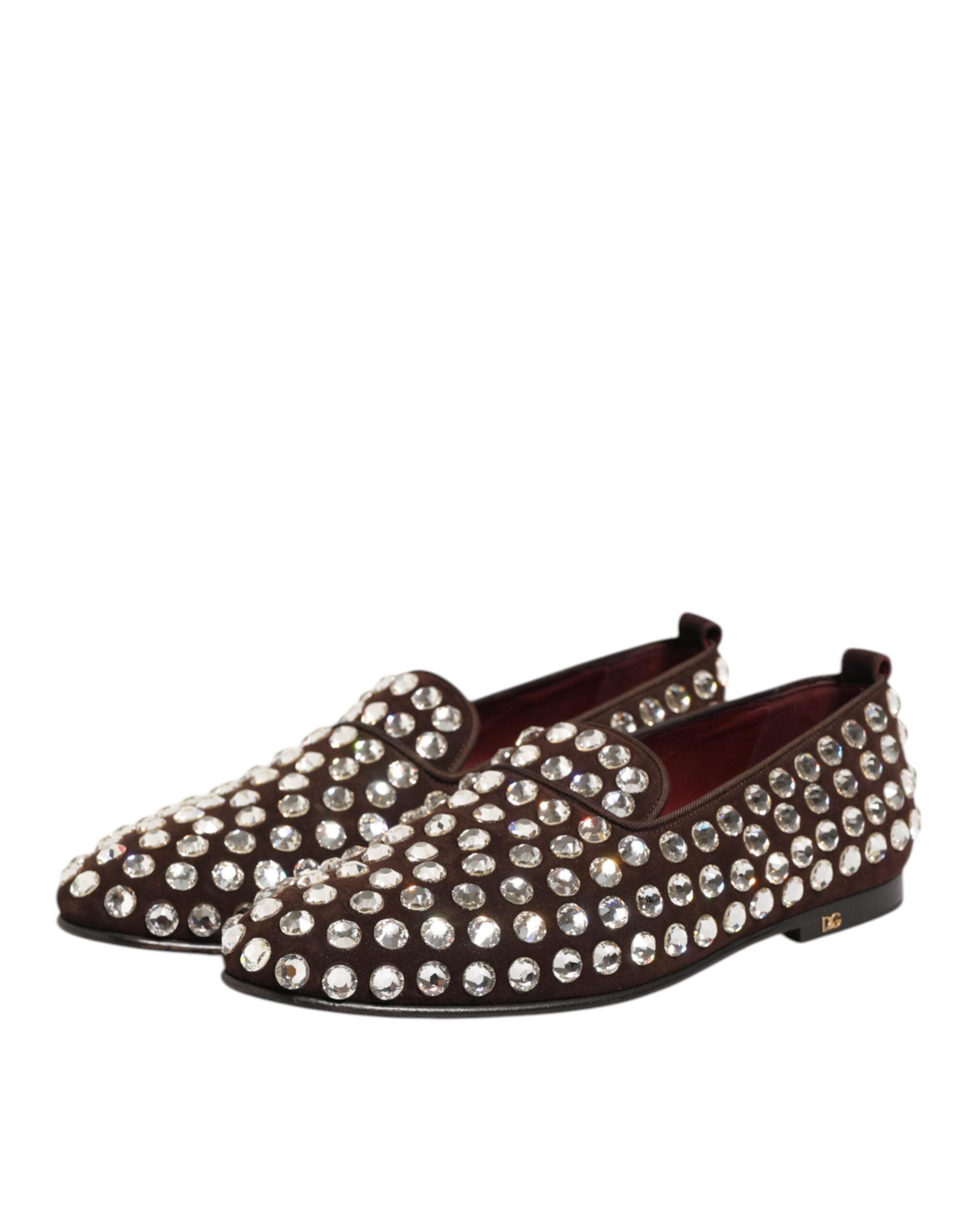 Dolce & Gabbana Bordeaux Suede Crystals Loafers Dress Shoes